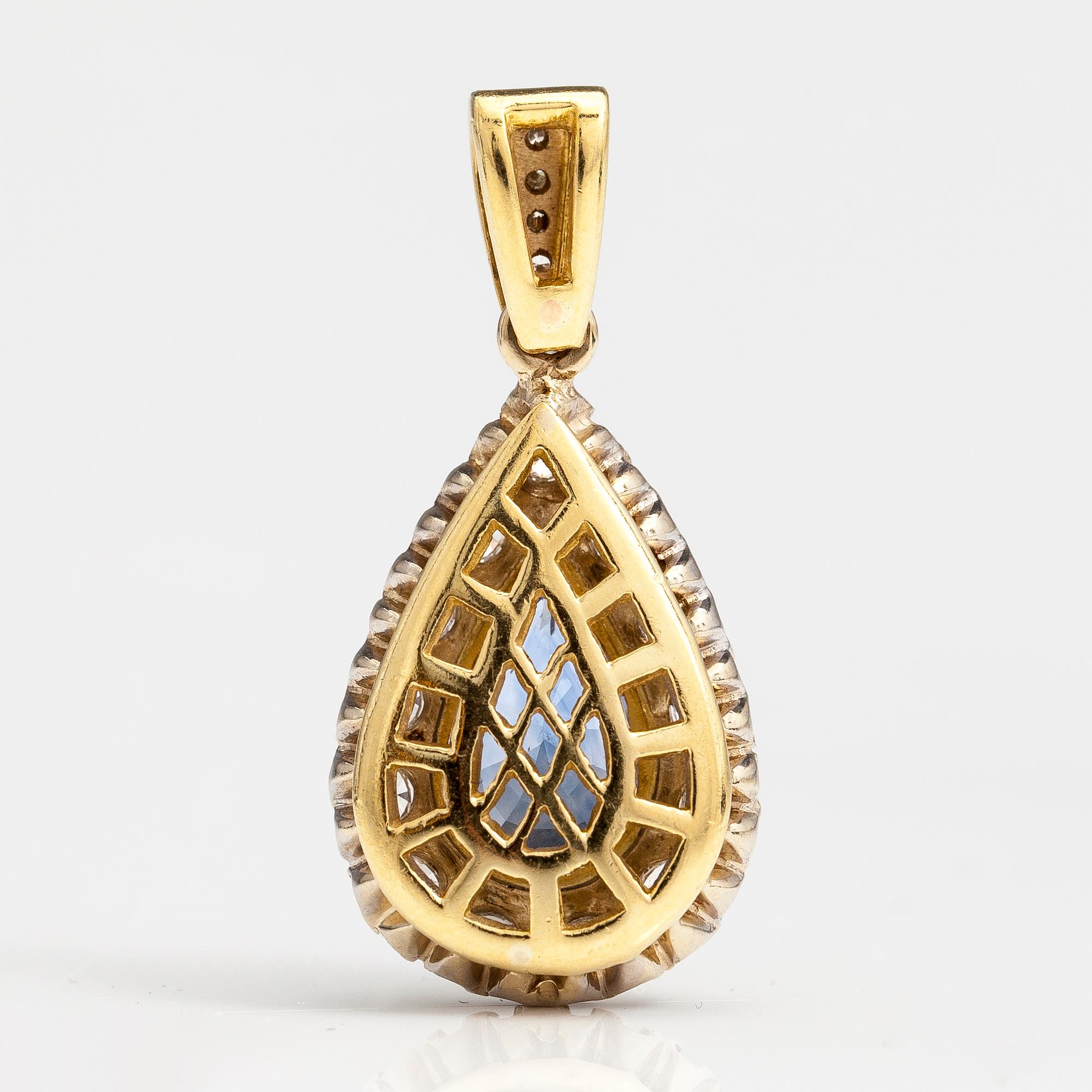 HÄNGE, 18K guld, briljantslipade diamanter ca  1.45 ct tot och safir.