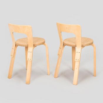 Alvar Aalto, stolar, ett par, modell 65,  för O.Y. Huonekalu- ja Rakennustyötehdas A.B. 1900-talets mitt.