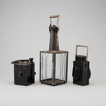 THREE TIN PLATE LANTERNS, 19th/20th century.