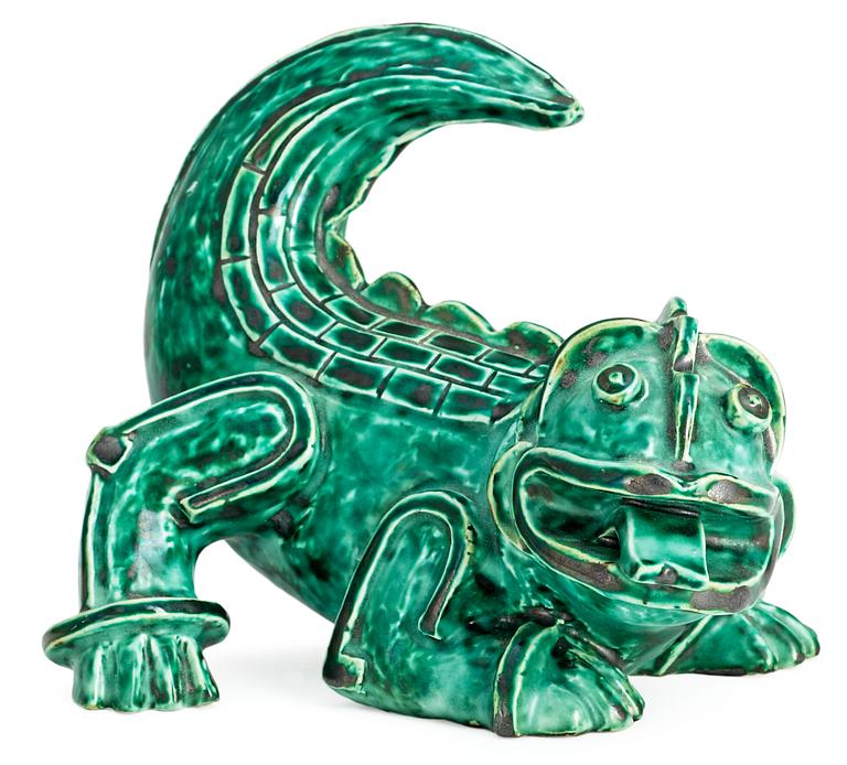 A Wilhelm Kåge stoneware figure of a dragon puppy, Gustavsberg circa 1940.