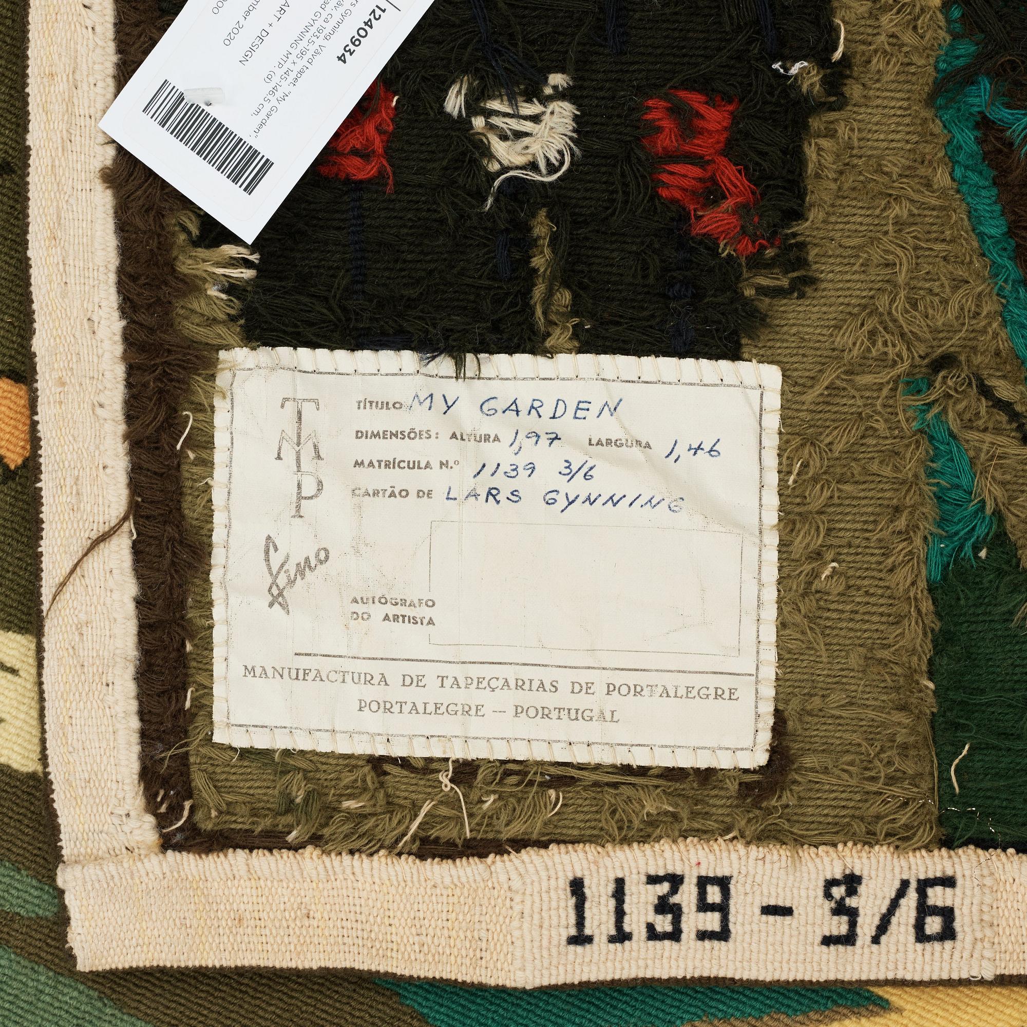 Lars Gynning, A Tapestry, "My Garden", flat weave, ca 193,5-195 x 145-146,5 cm, signed GYNNING MTP.