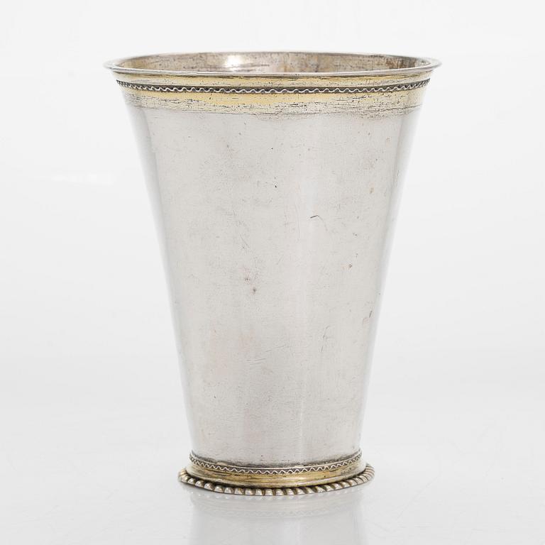 An early 18th-Century parcel-gilt silver beaker, maker's mark of Rudolf Wittkopf the elder, Stockholm 1709.