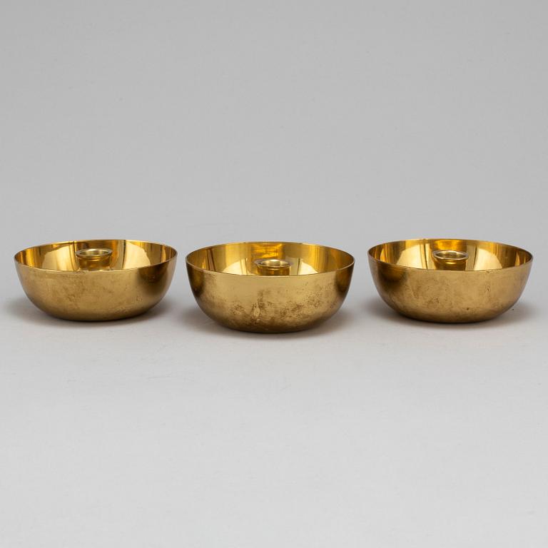 Three Vivianna Torun Bülow-Hübe brass candle golders, for Dansk International Design.