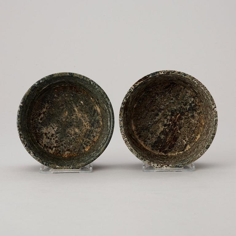 A pair of Swedish Empire 19th century green marble butter boxes.