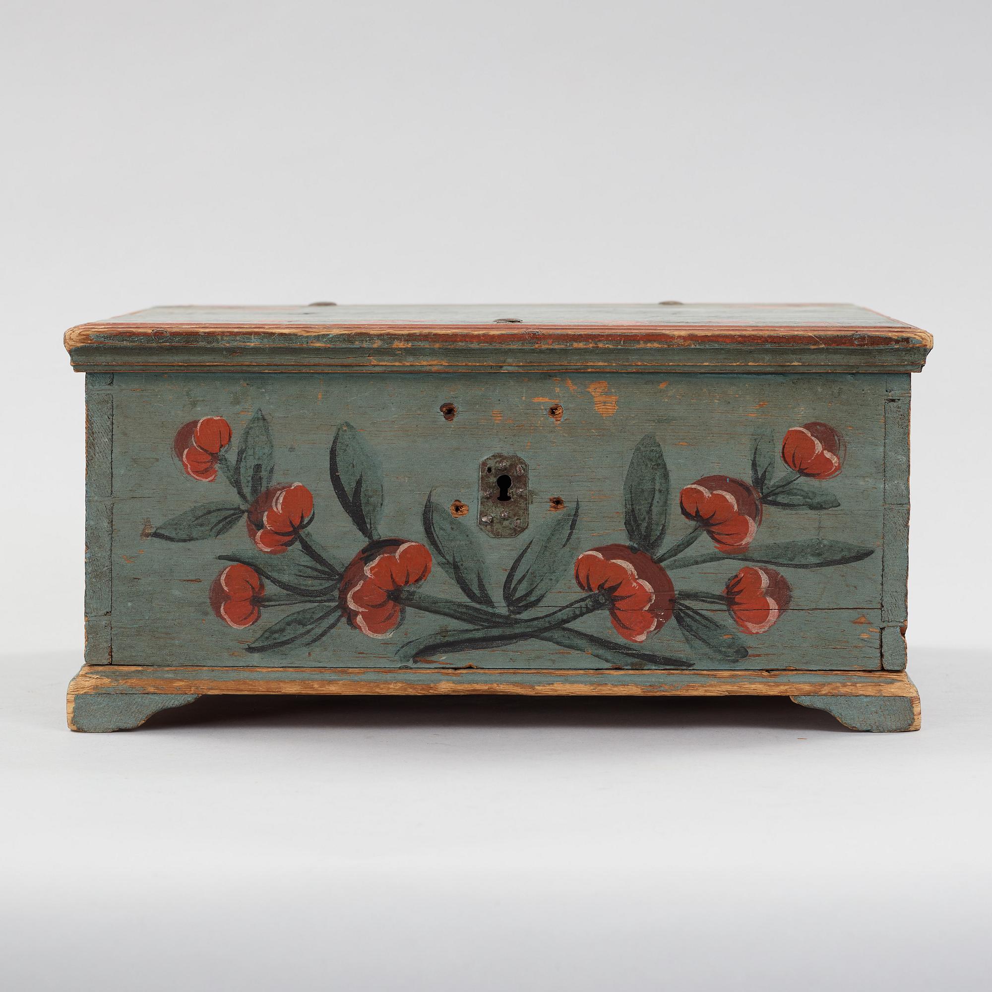 a painted swedish wooden box dated 1812.