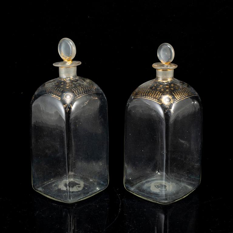 A group of three bottles wtih stoppers (2+1), 19th Century.