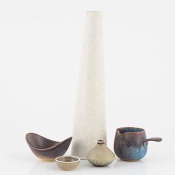 Carl-Harry Stålhane, two vases,two bowls and a pot, stoneware, Rörstrand, Sweden.