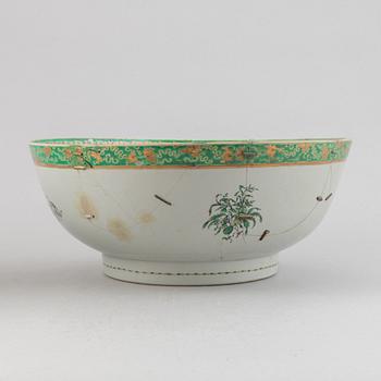 Two large famille rose and gilt punch bowls, Qing dynasty, 18th century.