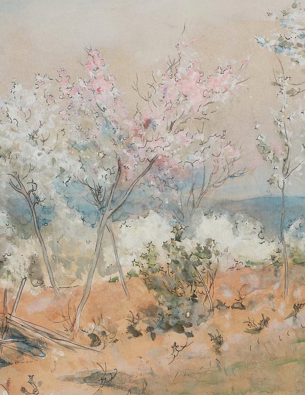 Carl Larsson, "Körsbärsblom" / "Kvinna i landskap" (Cherry blossom / Woman in a landscape).