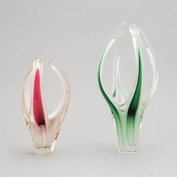 Paul Kedelv, vaser/skulpturer, 4 st, glas. Flygsfors Glasbruk.