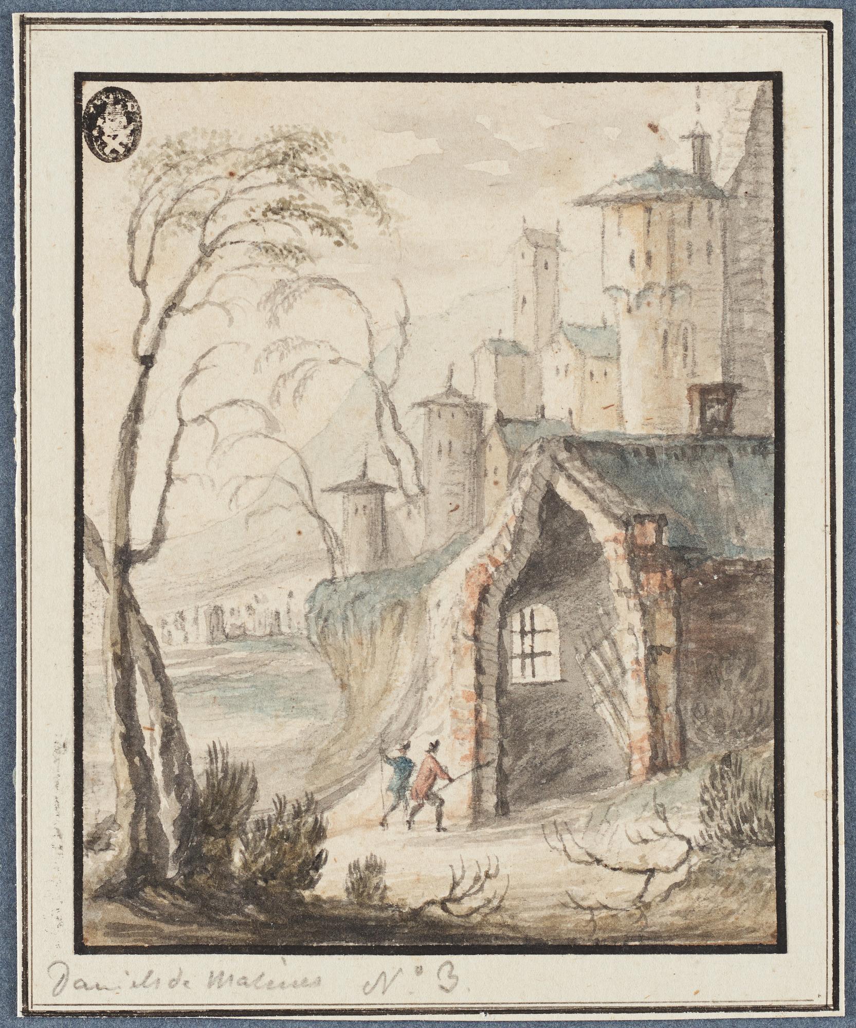 OKÄND KONSTNÄR 1600-TAL. Påskrift 'Daniels de Malinas'. (2). Akvarell och tusch, vardera 12 x 9,5 cm.