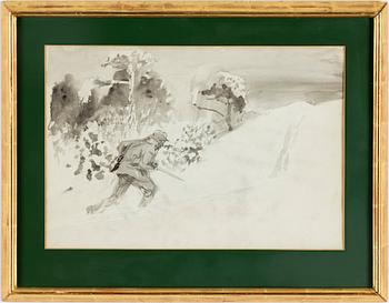 BRUNO LILJEFORS, ink wash, verso authenticated by Gustaf Jaensson.