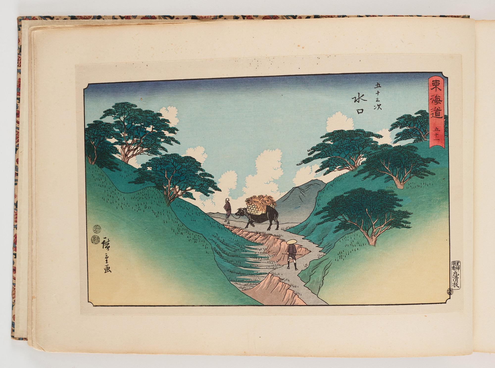 An album with Japanese woodblock prints after Ando Utagawa Hiroshige (1797-1858), mid 20th Century. (37 prints).