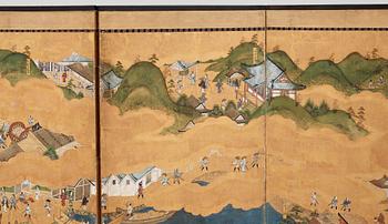 A Japanese six fold screen, Edo period (1603-1868).