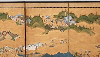 VIKSKÄRM, sex delar. Japan, Edo (1603-1868).