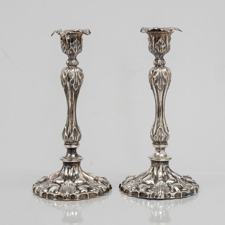 A Pair of Swedish Silver Candlesticks, mark of Gustaf Möllenborg, Stockholm 1848.