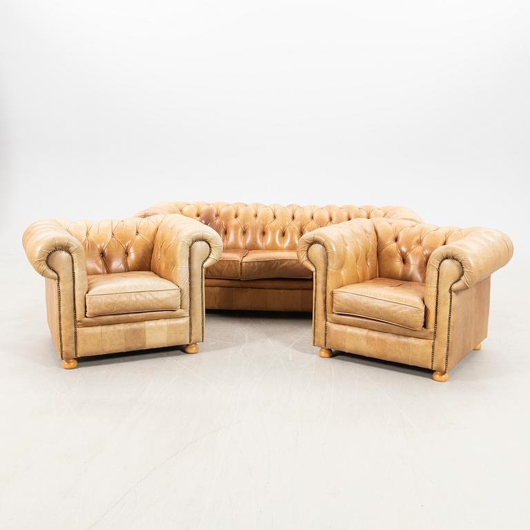 Sofa group 3 pcs Chesterfield model, late 20th century.