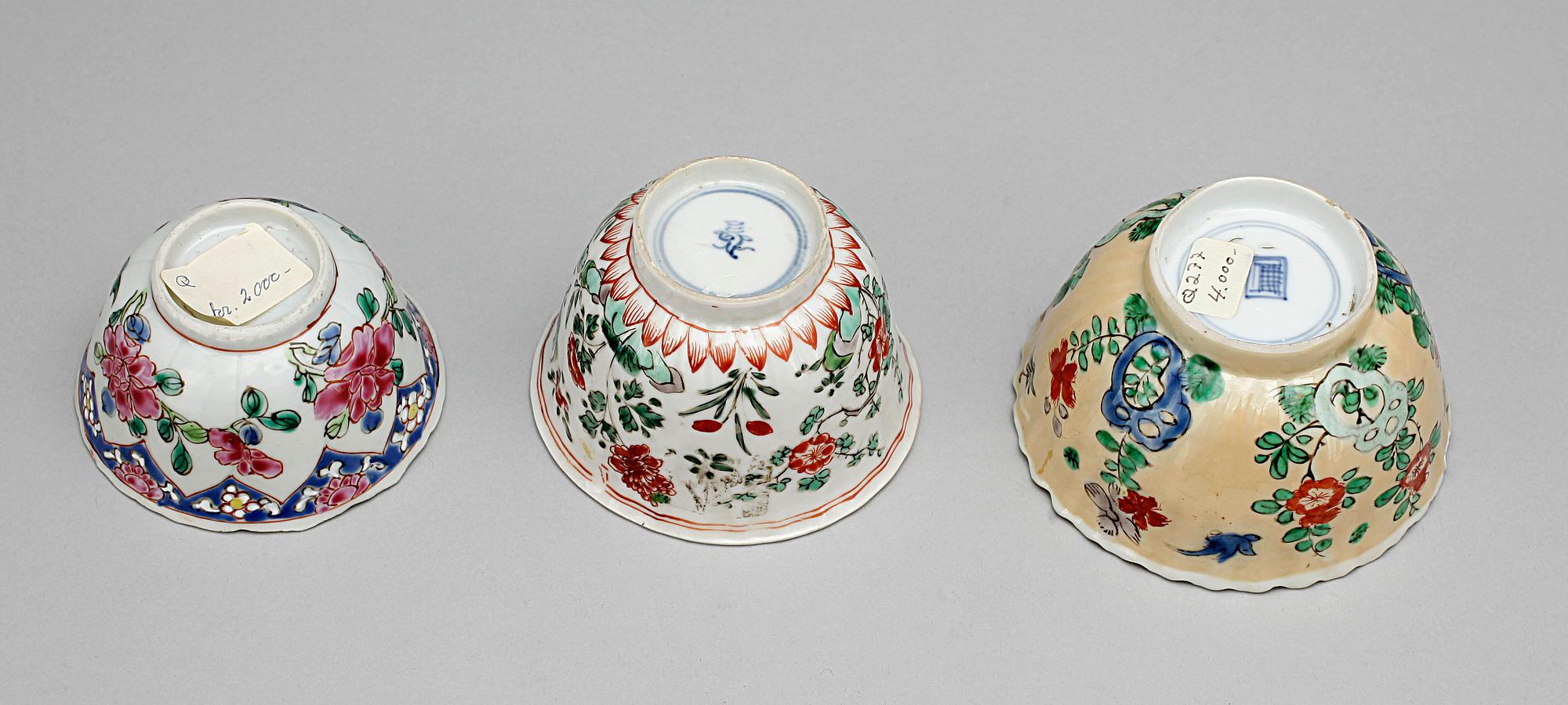 SKÅLAR, 3 st, porslin, Kina, 1700-tal.