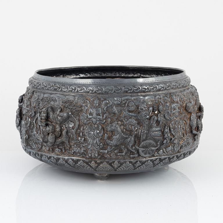 Bowl, low-grade silver, Southeast Asia.