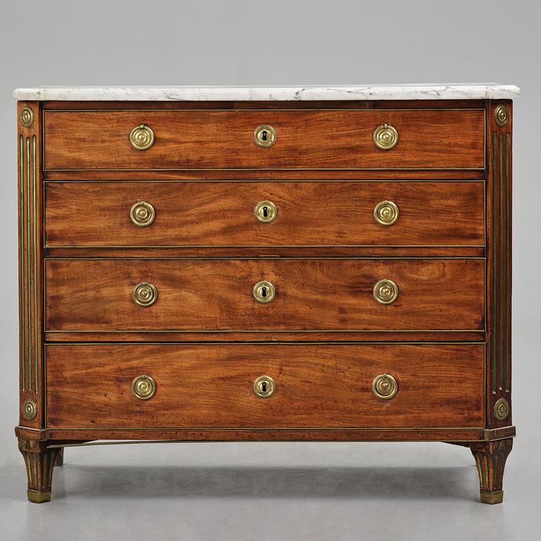 A late Gustavian mahogany commode, Stockholm, late 18th century.