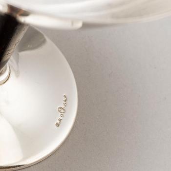 FOLKE ARSTRÖM, cocktailglas, 6 st, samt  bricka, nysilver, 1930/40-tal.