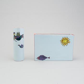 A set of two "Karneval" fayance vases by Stig Lindberg Gustavsberg studio.