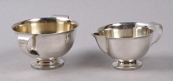 GRÄDDKANNA SAMT SOCKERSKÅL, silver, Flavia, Sverige 1949.