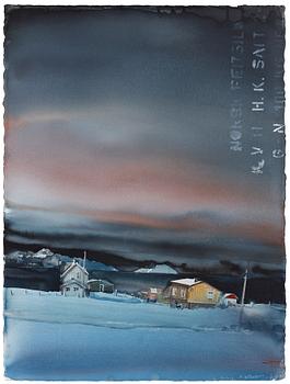 Lars Lerin, House by the fjord, Lofoten.