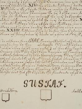 Gustav III.  Handskrivet utmaningsbrev till riddarspelet på Ekolsund 1776.