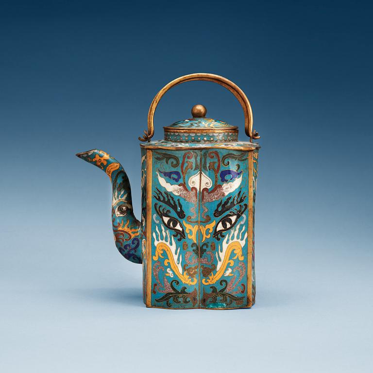 TEKANNA med LOCK, cloisonné, sen Qing dynasti.