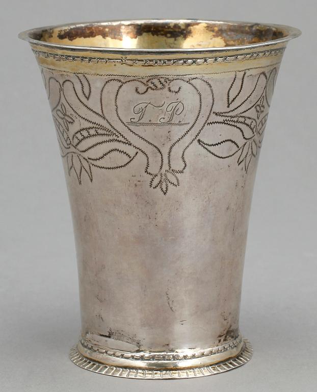 BÄGARE, silver, Berendt Möller, Stockholm, 1724. Vikt ca 70 gram.