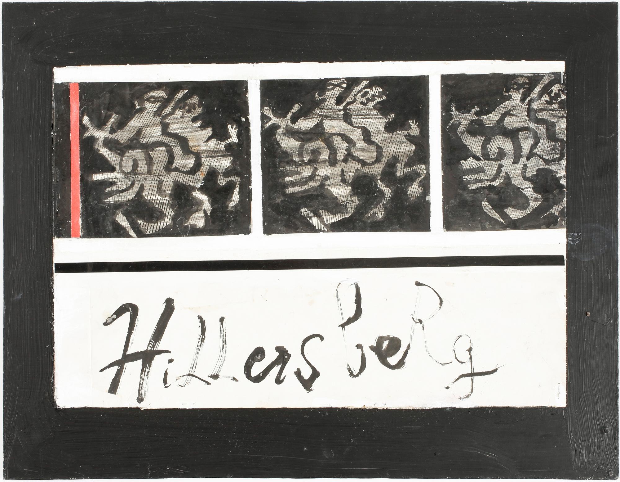 LARS HILLERSBERG, blandteknik på papper uppfäst på pannå, sign.