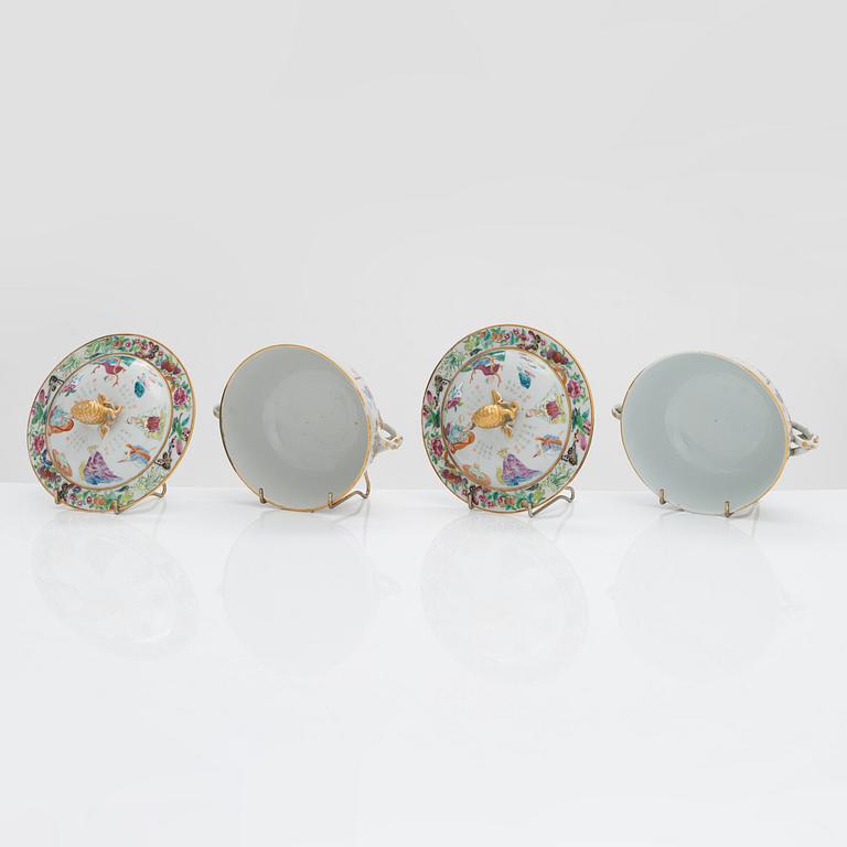 Kannellisia maljoja, 2 kpl, posliinia, Kanton, 1800-luku.