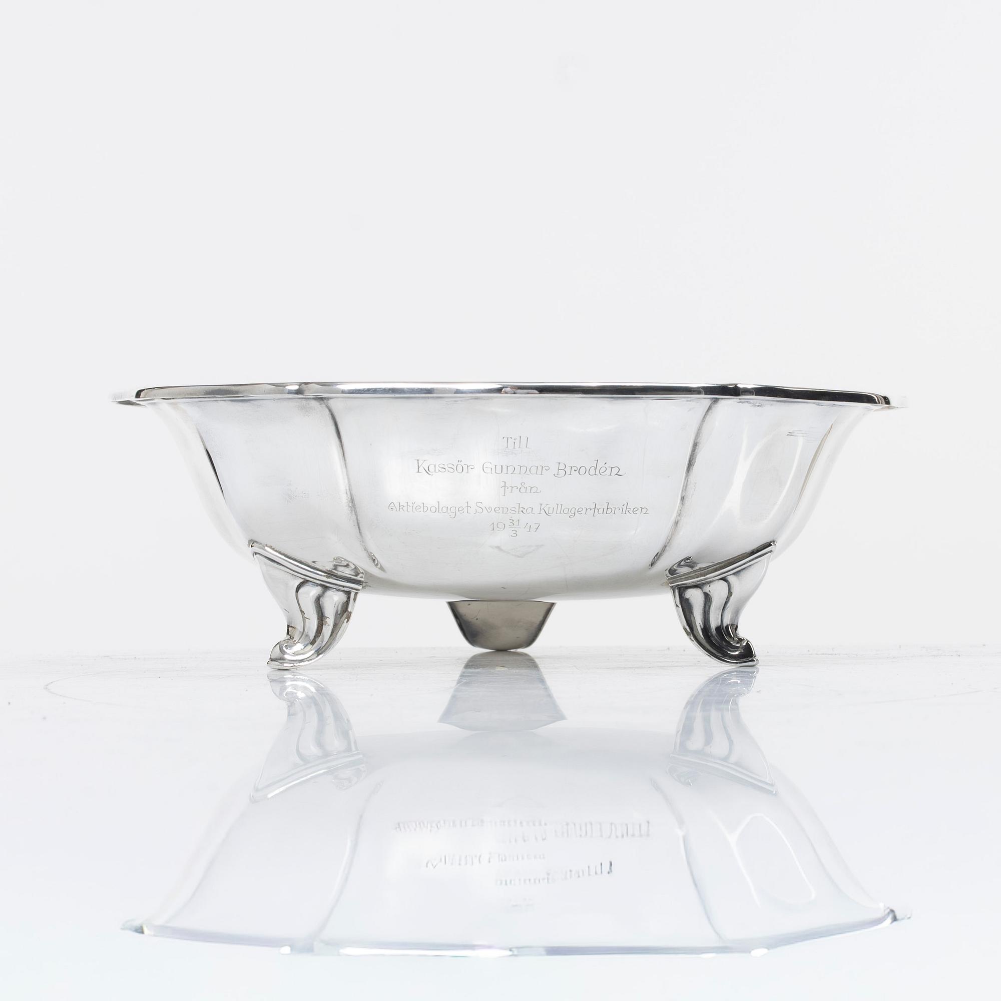 Karl Anderson, Skål på fötter, silver, Stockholm 1938.