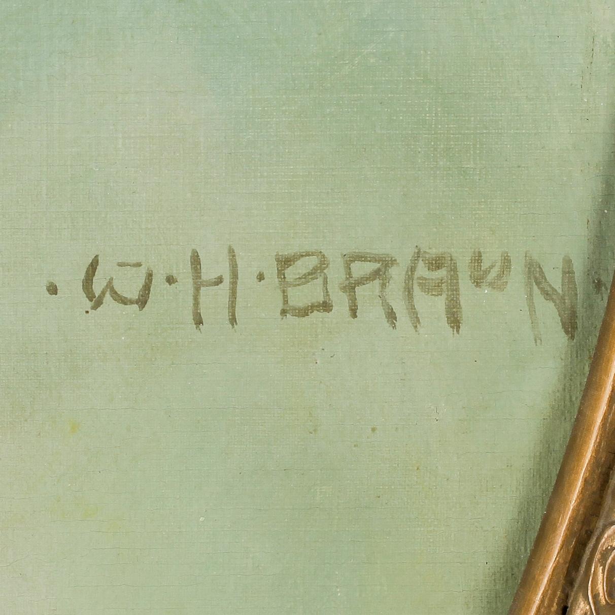 OKÄND KONSTNÄR, olja på pannå, signerad W H Braun.