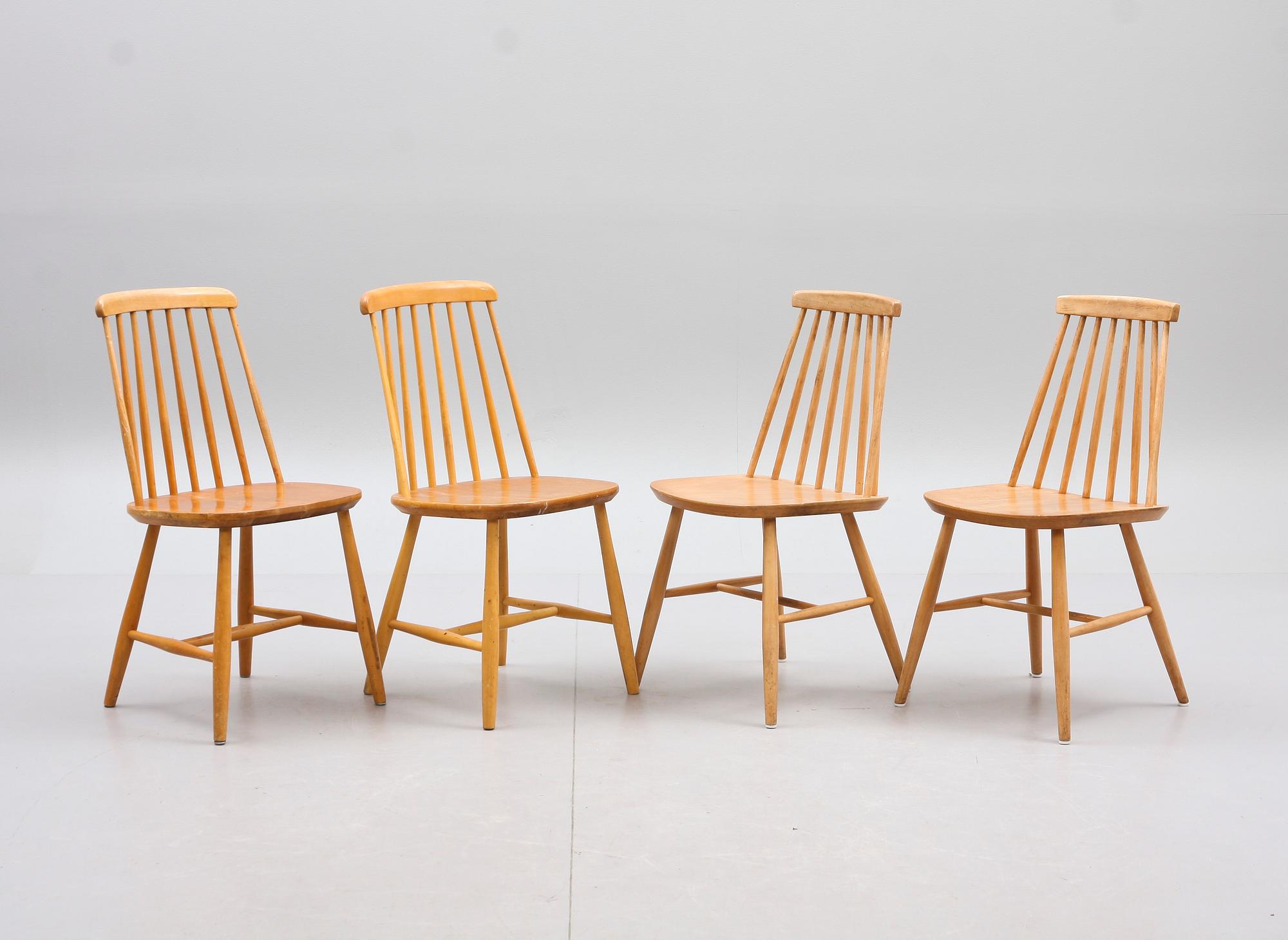 PINNSTOLAR, 3 st "Fanett", design Tapiovaara, Edsbyverken, 2 st "Nesto", Nässjö Stolfabrik, samt 2 snarlika. 1950/60-tal.
