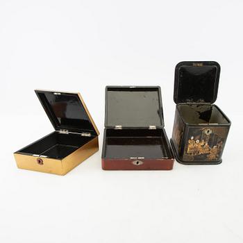 A collection of thread holders, boxes, and a tea caddy, 10 pcs Japan/Europe first half of the 20th century.