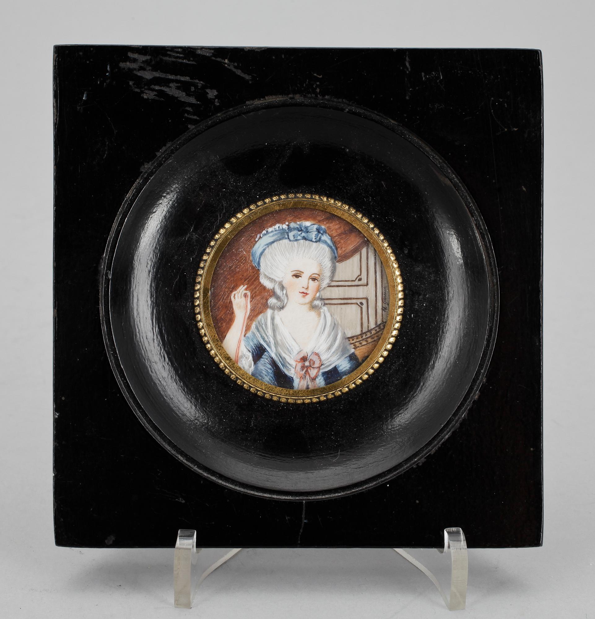 OKÄND KONSTNÄR, miniatyr, gouache, omkring år 1900. Bär sign.