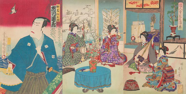 Three woodblock prints, Japan.