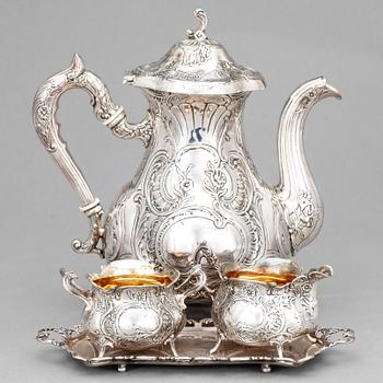 KAFFESERVIS, 4 delar, silver, Gewe Silvervarufabriken Ab, Malmö, 1974. Vikt ca 1328g.