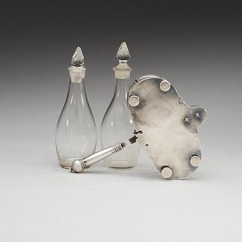 A German early 18th century silver cruet-set, makers mark of  Johann P. Riblinger, Augsburg 1708-1710.