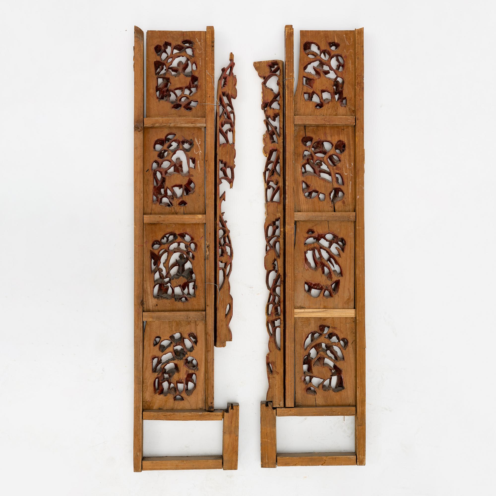 Two carved wooden panels, Qing dynasty, 19th Century.