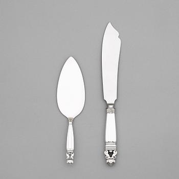 569. A Johan Rohde 'Acorn' cake knife and server, Copenhagen 1933-44, sterling.