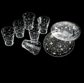 GLAS, 6 st samt ASSIETTER, 6 st, glas, Edward Hald, 1920-tal.