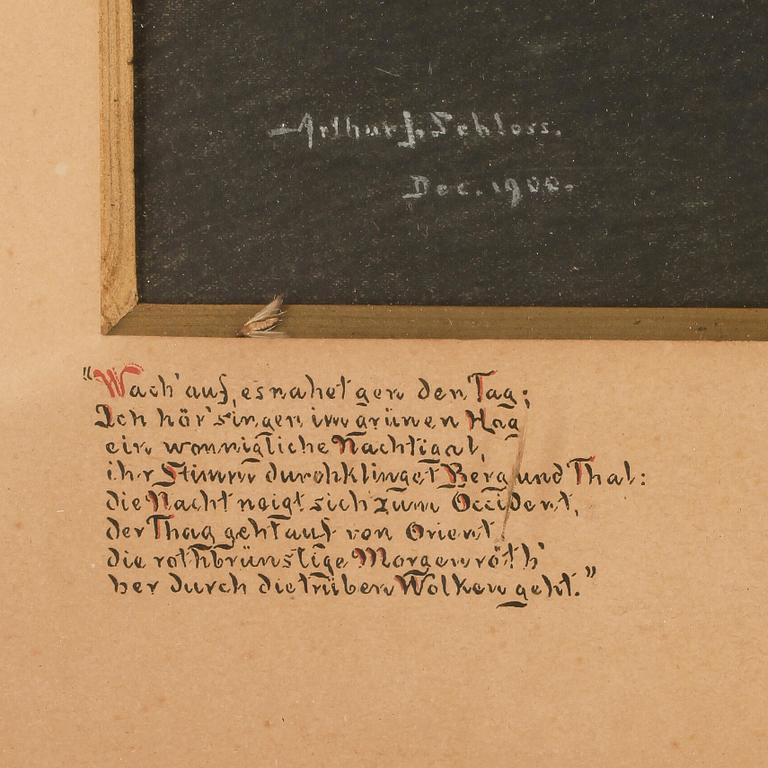 OKÄND KONSTNÄR, blandteknik, signerad Arthur J Schloss och daterad 1900.