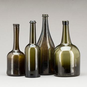 FLASKOR, 4 st, glas, 1800-1900-tal.