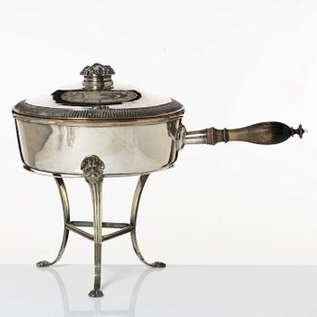 Empire, Kastrull med lock och benställning, pläter, Jacob Lenholm (mästare i Stockholm 1827-40).