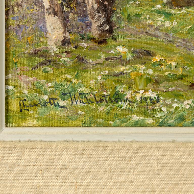 Charlotte Wahlström, Spring landscape with birches and wood anemones.