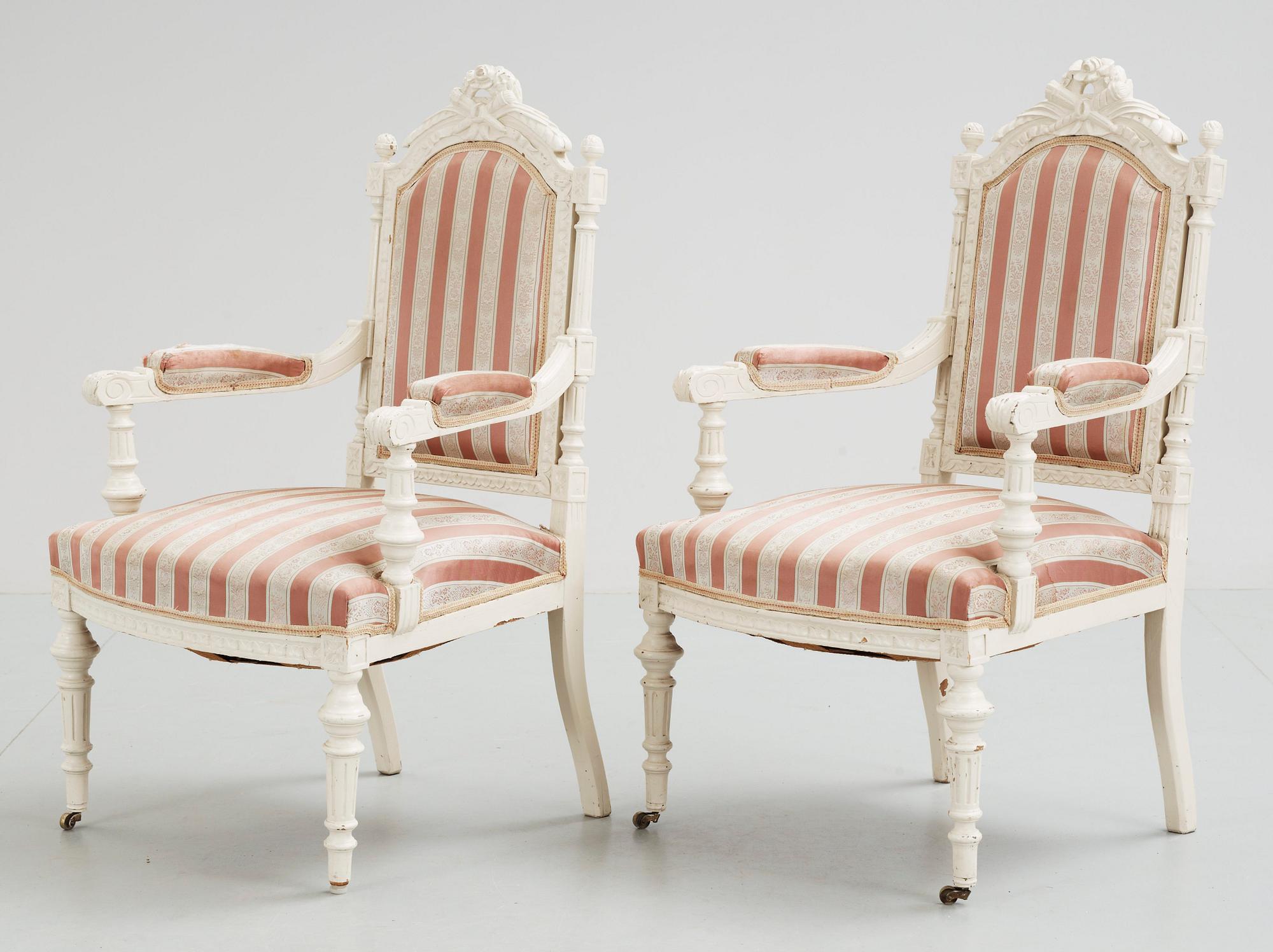 KARMSTOLAR, ett par, Louis XVI-stil, 1900-talets början.
