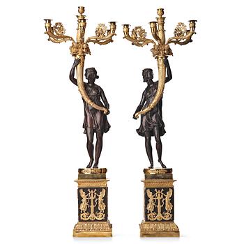 99. A pair of Empire-style six-light candelabra, circa 1900.